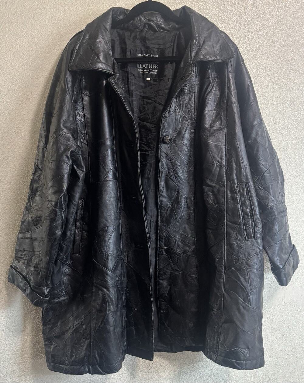 Maxam Leather Jacket Mens 2X Black Lamb Skin Italian Mosaic Restore Or Repurpose